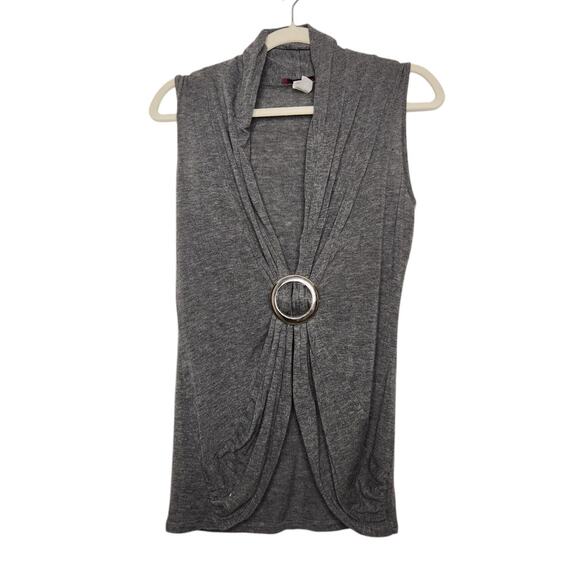 Vintage y2k Body Central Clasp Boho Office Siren Gray Shirt Top Medium 00s - Picture 1 of 5